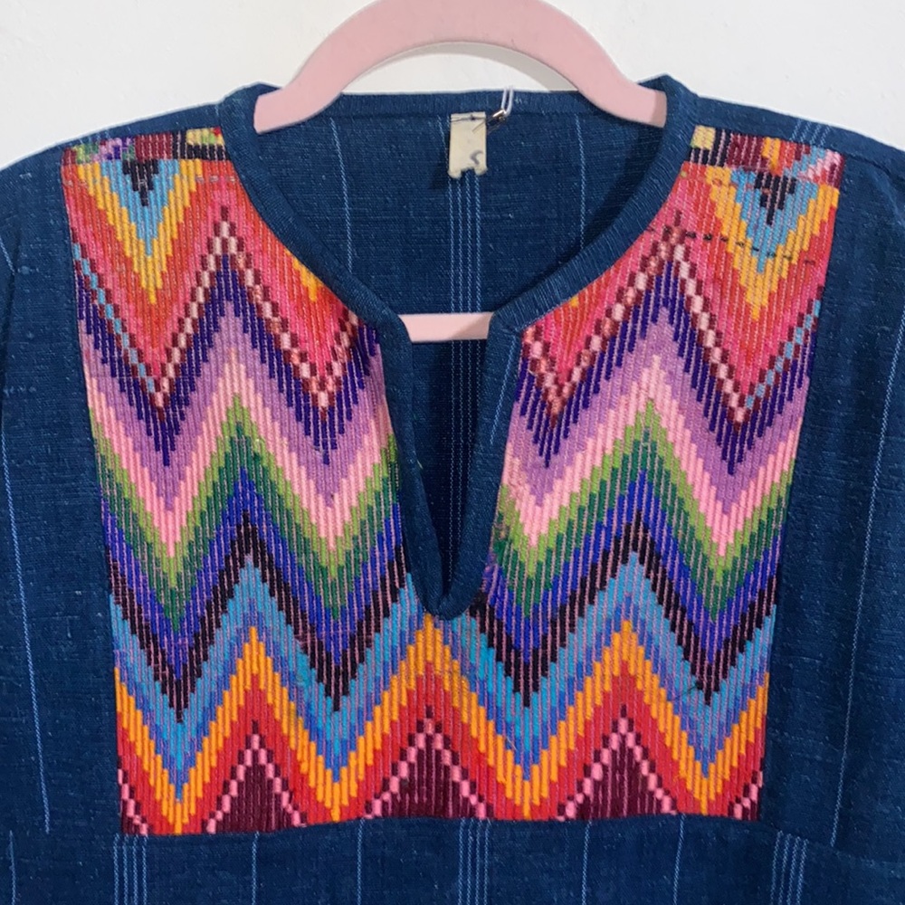 Vintage Embroidered Guatemalan Indigo Ethnic Denim 1970’s Blouse